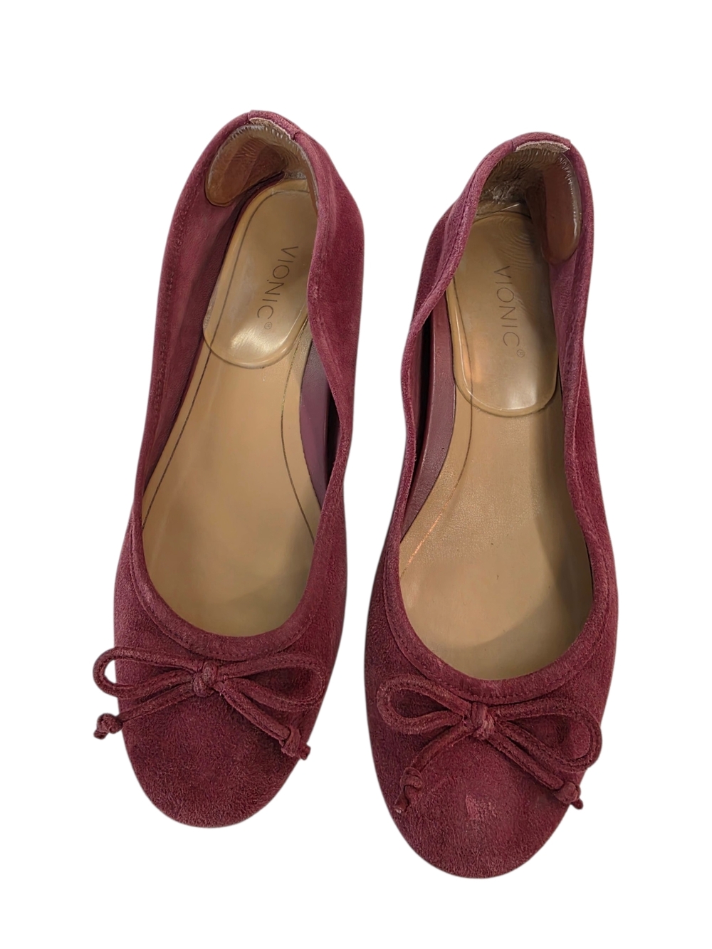 Vionic Wine Suede Bow Ballet Flats
